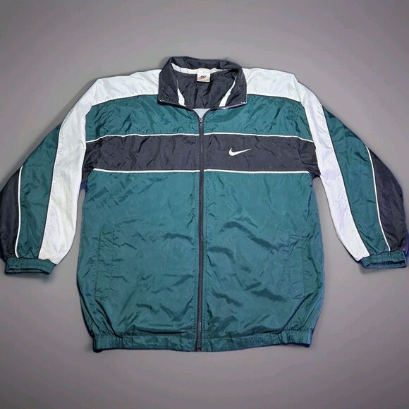 Vintage 90’s Nike Windbreaker White Tag Size XL Boys Swoosh Green Black